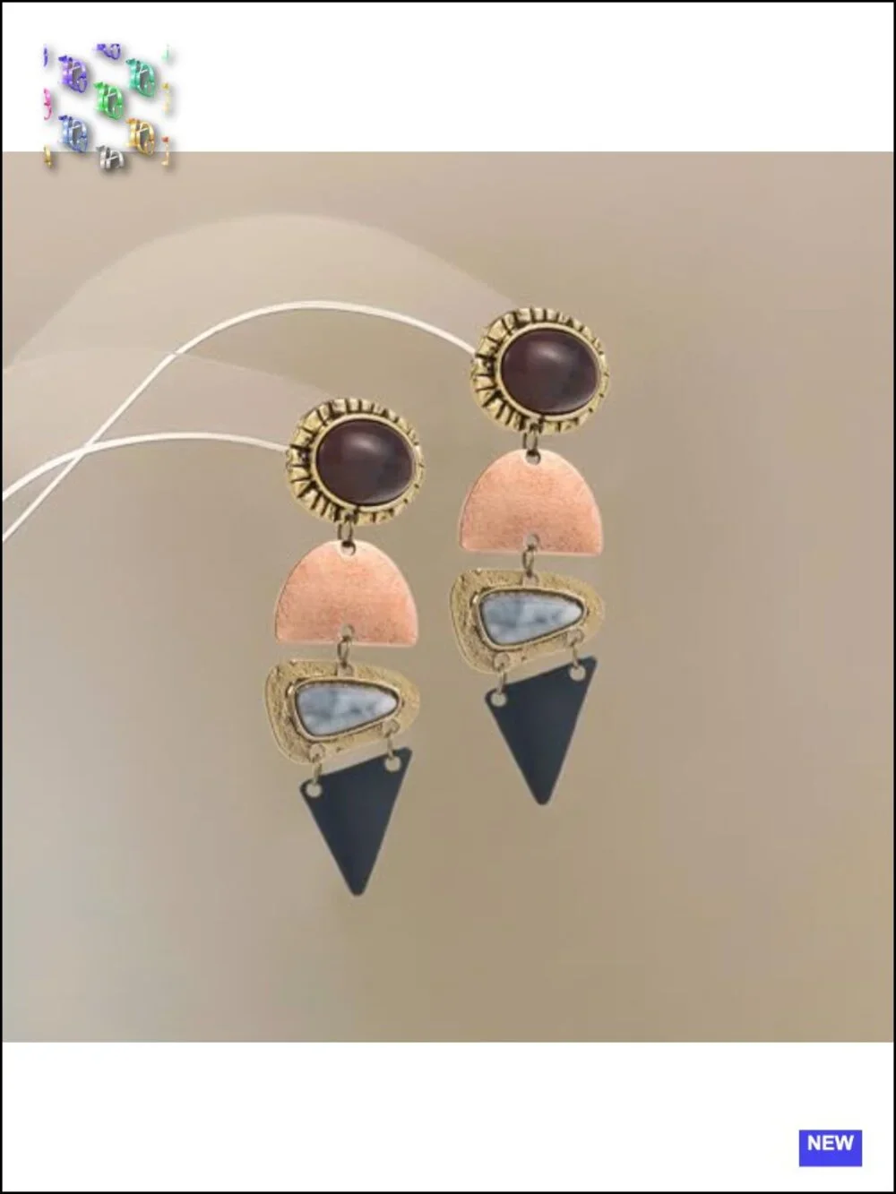 Vintage Boho Statement Dangle Earrings Antique Gold Bronze Resin Drop Earrings